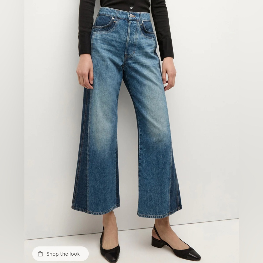 VERONICA BEARD Taylor Two-Tone Cropped Wide-Leg Jean - Rebel Blue - Size 29